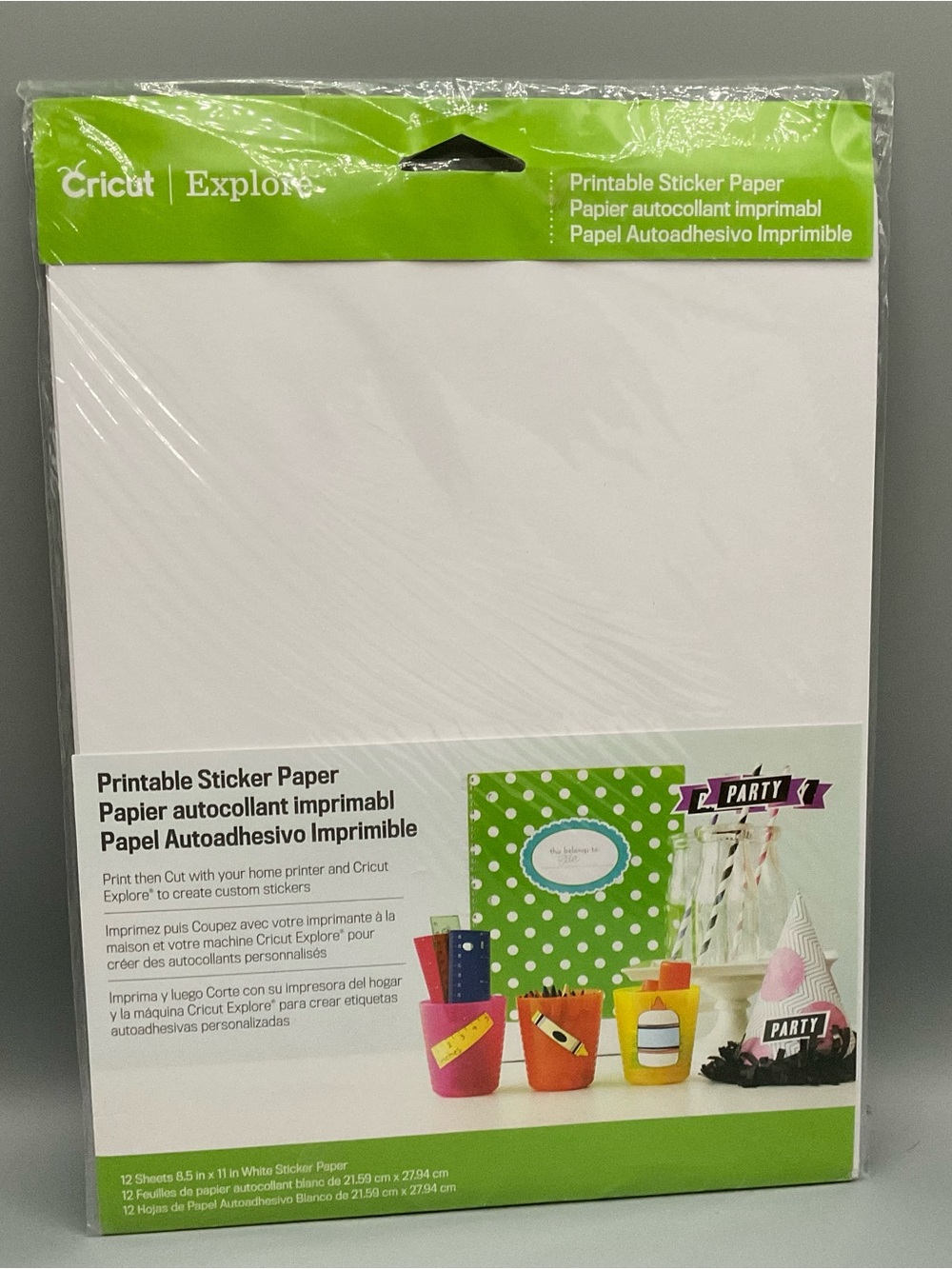 Cricut Explore Printable Sticker Paper Sheets White 1 pack 12 sheets 8.5 x 11